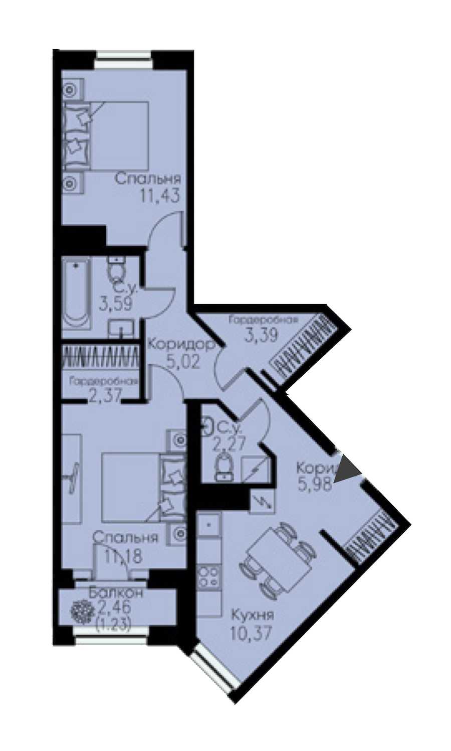 Двухкомнатная квартира в : площадь 56.83 м2 , этаж: 9 – купить в Санкт-Петербурге
